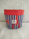 Cache pot panier artisanal cousu main tissu rayure bleue