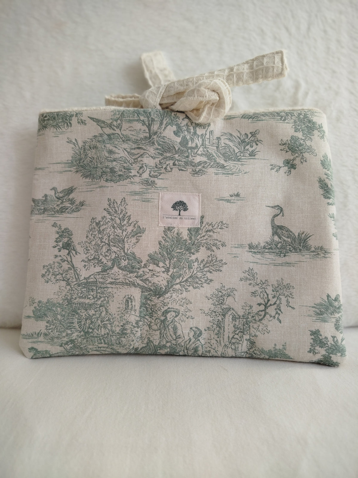 Pochette à livre artisanal cousu main tissu toile de jouy