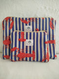 Pochette zippée artisanal cousu main tissu rayure bleue