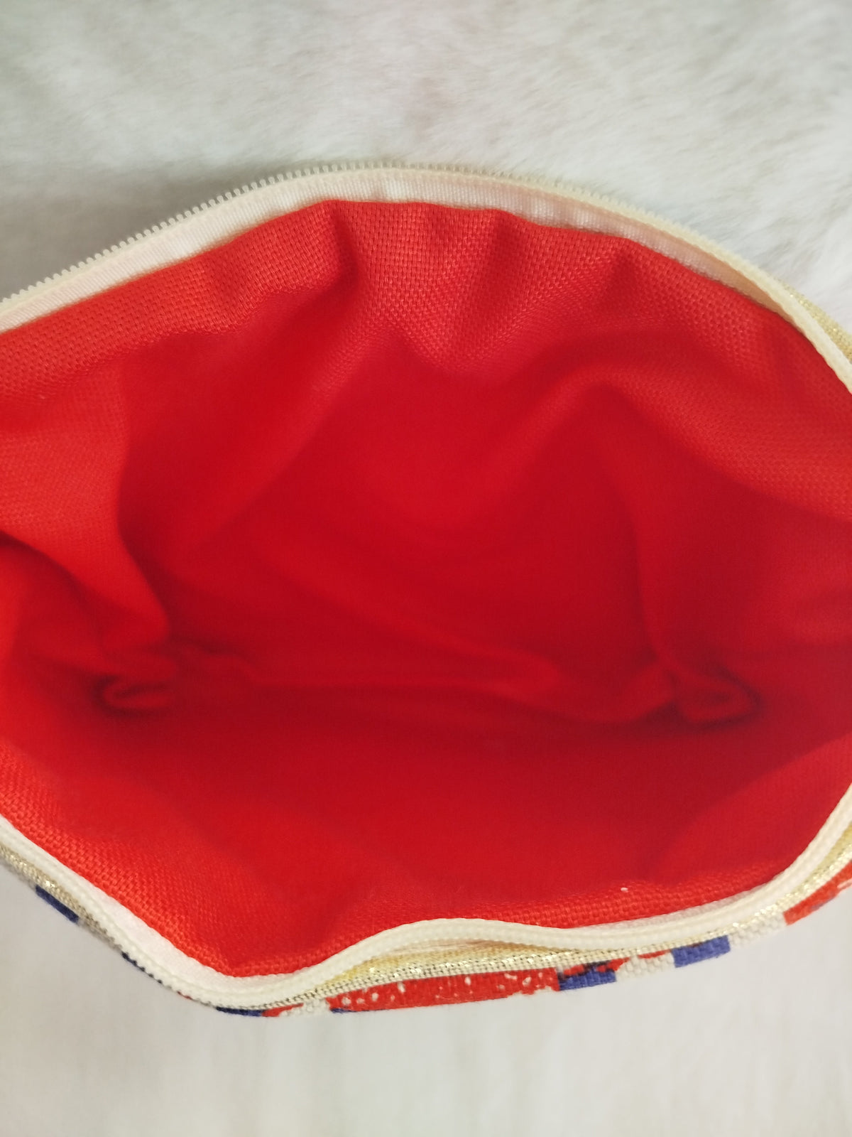 Pochette zippée artisanal cousu main tissu rayure bleue