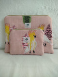 Pochette zippée artisanal cousu main tissu rose 