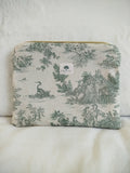 Pochette zippée artisanal cousu main tissus toile de jouy
