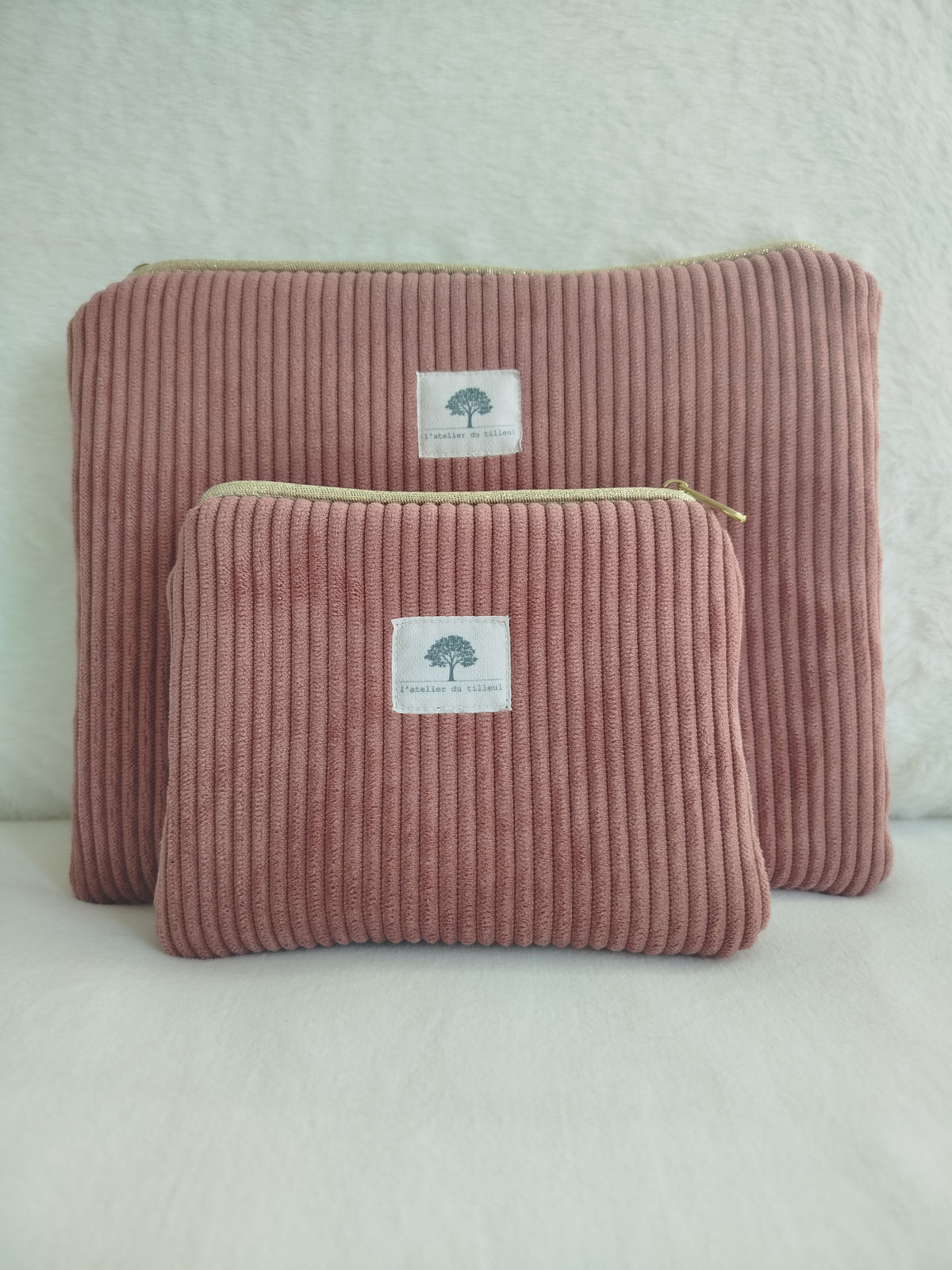 Pochette zippée artisanal cousu main tissu vieux rose
