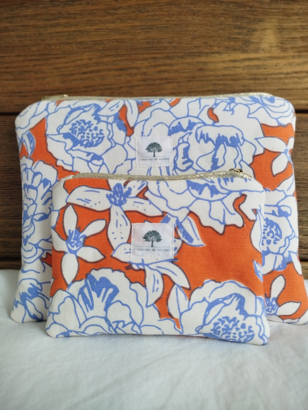 Pochette zippée - Fleurs bleues