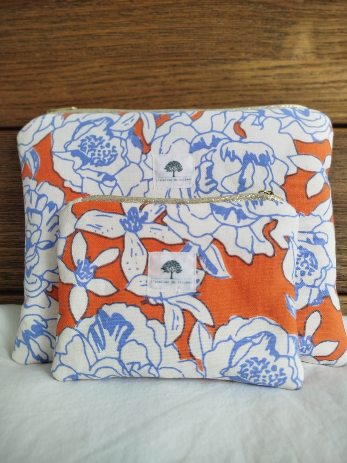 Pochette zippée - Fleurs bleues