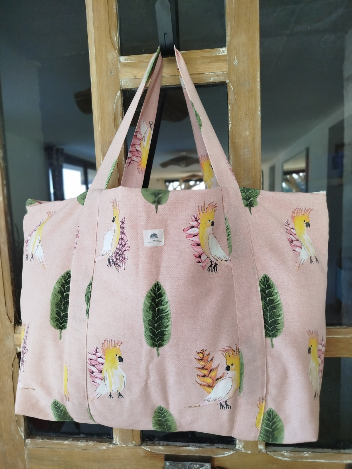 Sac de plage artisanal cousu main tissu rose