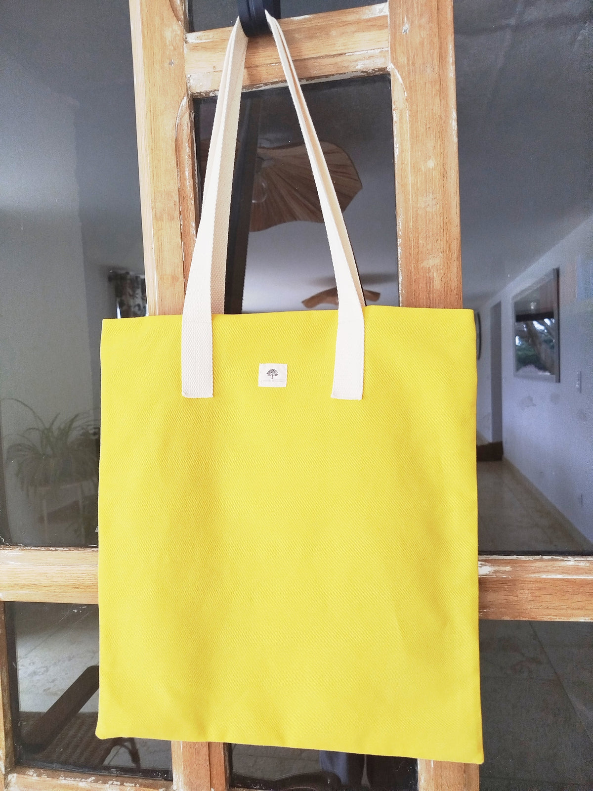 Tote bag artisanal cousu main tissu  jaune vif