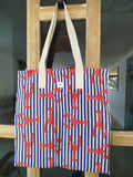 Tote bag artisanal cousu main rayure bleue