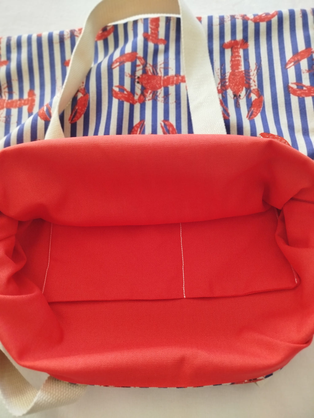 Tote bag artisanal cousu main rayure bleue