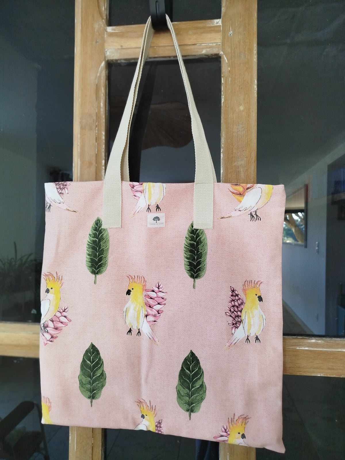 Tote bag artisanal cousu main tissu rose 