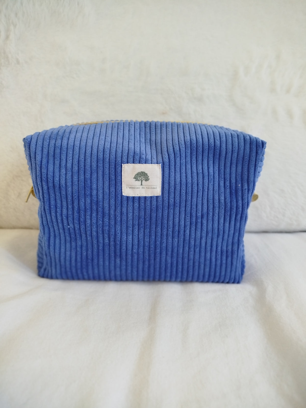 Trousse de toilette artisanal cousu main tissu velours bleu