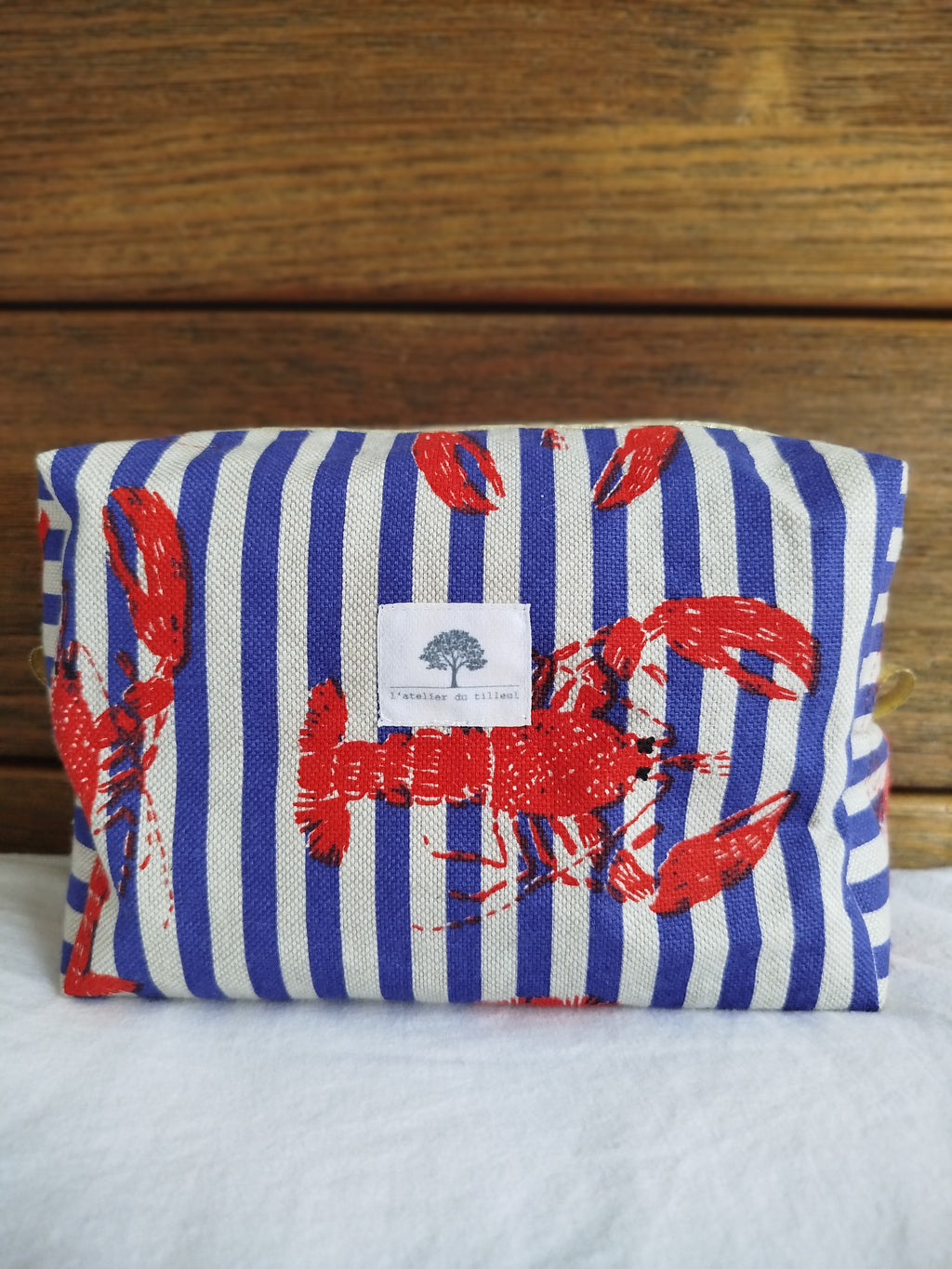 Trousse de toilette artisanale - Rayure bleue