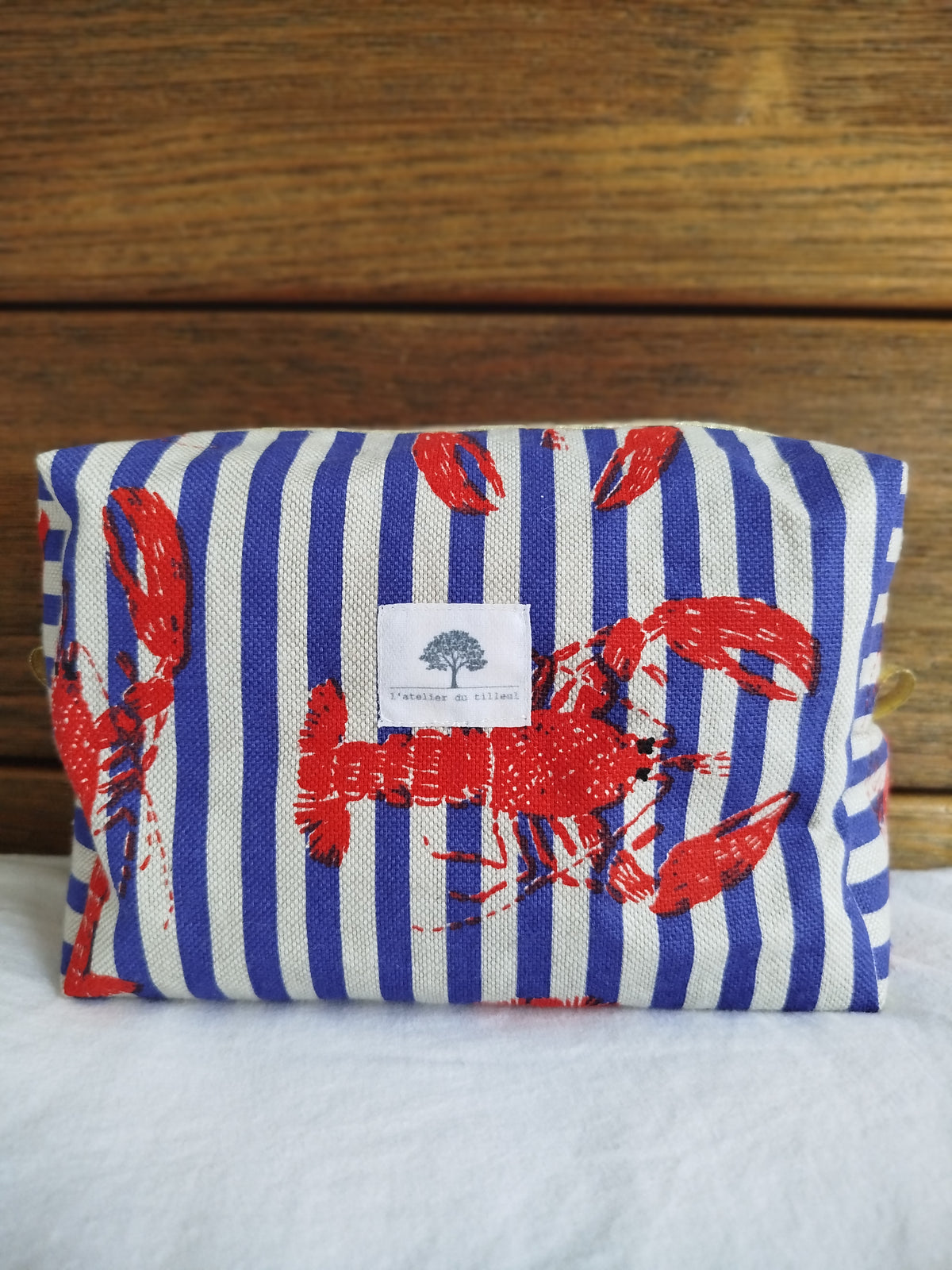 Trousse de toilette artisanale - Rayure bleue